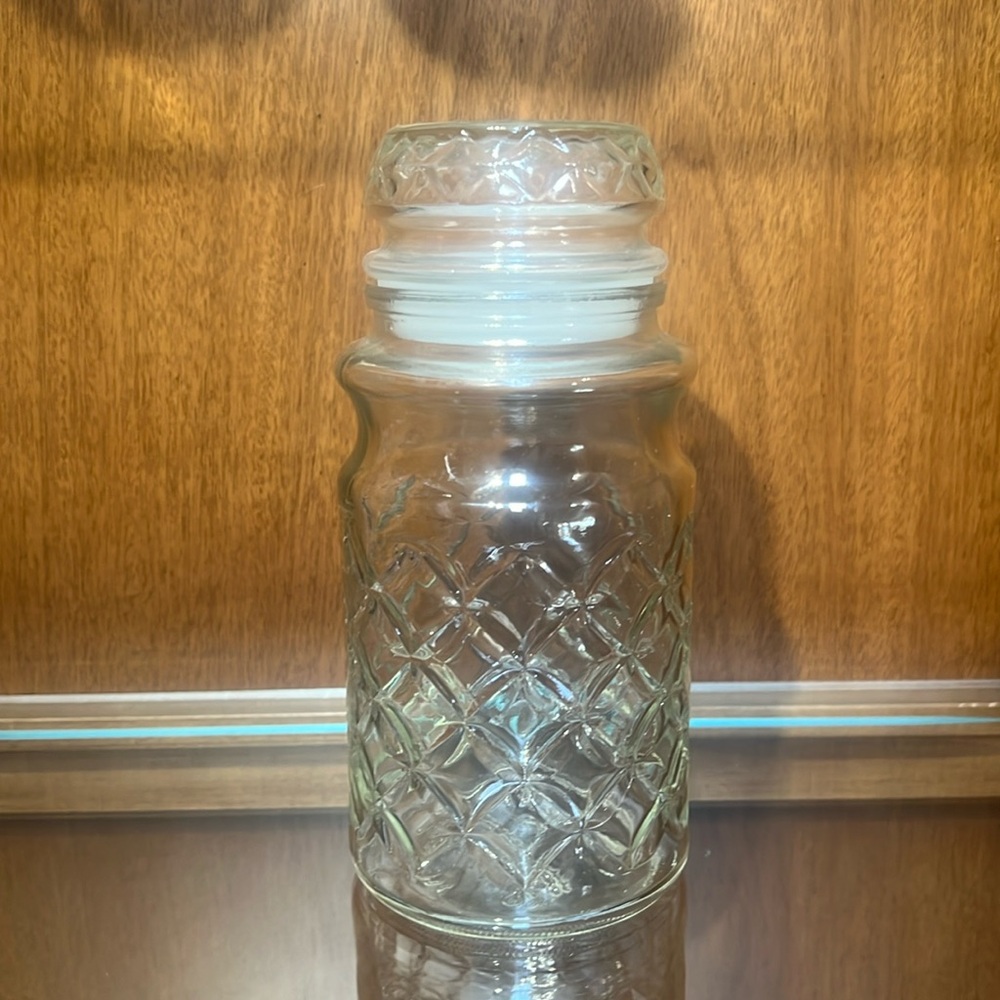 VTG Mr. Peanut Planters Apothecary Embossed Glass Anchor Hocking Quilted Pattern